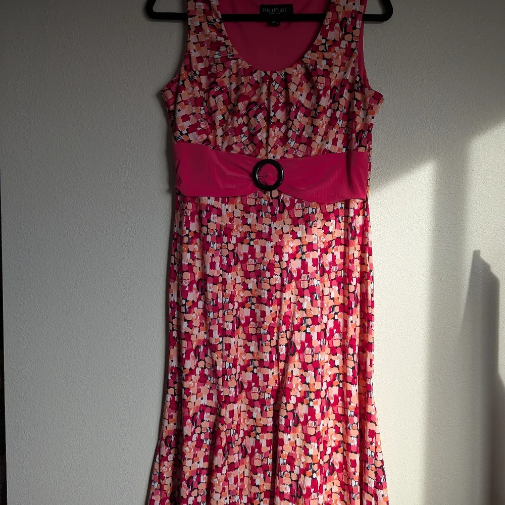 Perceptions New York Coral Geometric Print Dress Size M